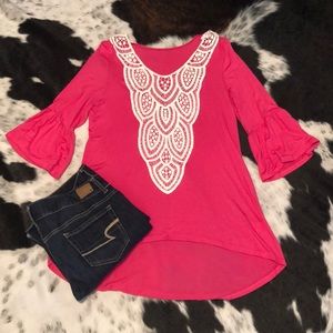 Pink boutique high-low top with crotchet detailing